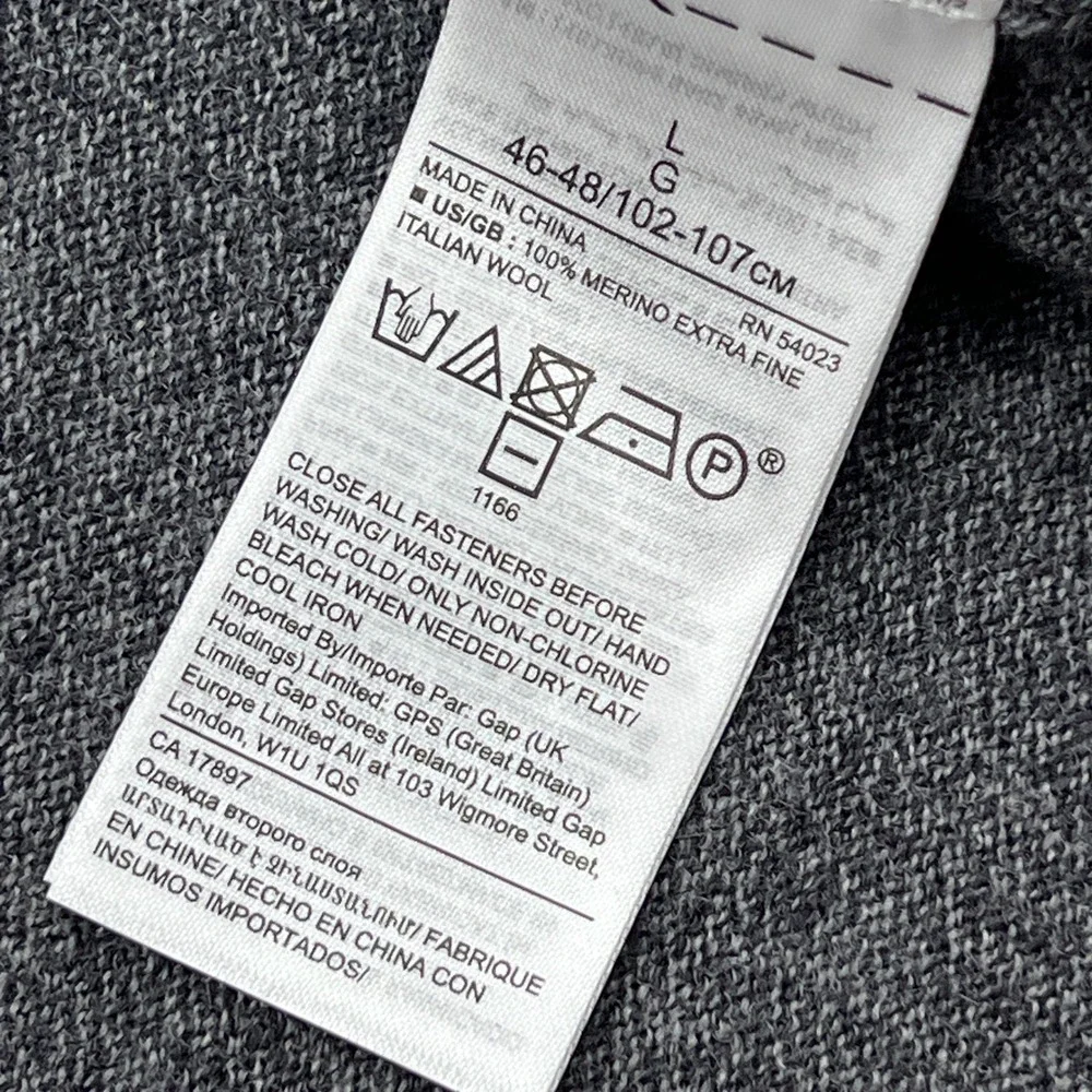 Banana Republic Cardigan Mens Large Charcoal 100% Merino Wool Full Zip Sweater